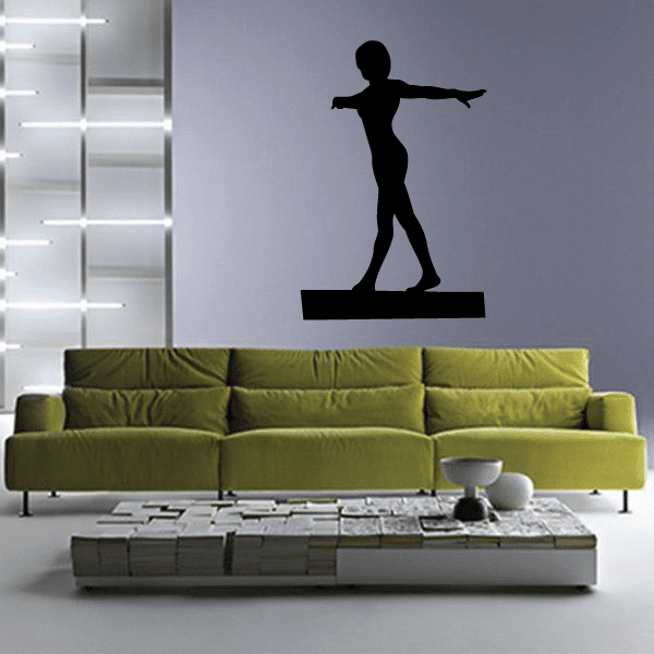 Black gymnastics silhouette wall decal in standing pose with arms outstretched