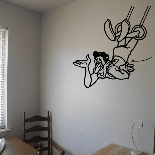 Gymnastics wall decal, black line-art gymnast stretching with ribbon-like details