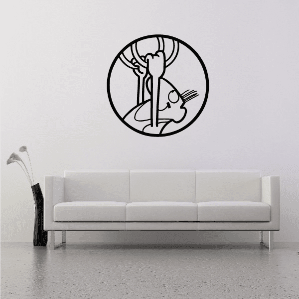 Gymnastics wall decal: circular black line-art gymnast figure on a vinyl sticker