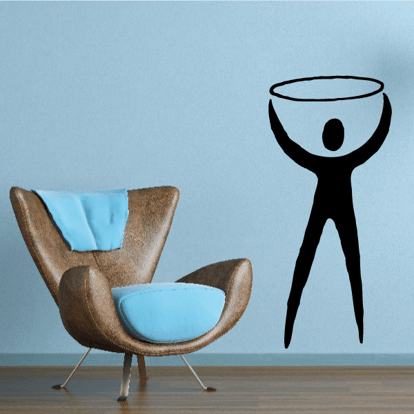 Gymnastics wall decal: black stick figure with blue oval trophy