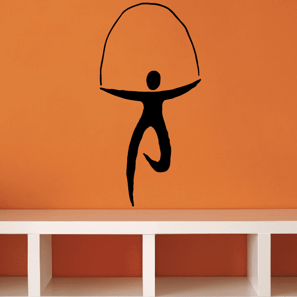 Gymnastics vinyl wall decal with a black gymnast silhouette stretching arms overhead