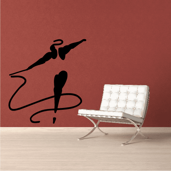Gymnastics wall decal vinyl with black gymnast silhouette and rings motif