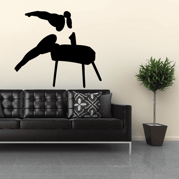 Black gymnastics silhouette wall decal of athlete on apparatus