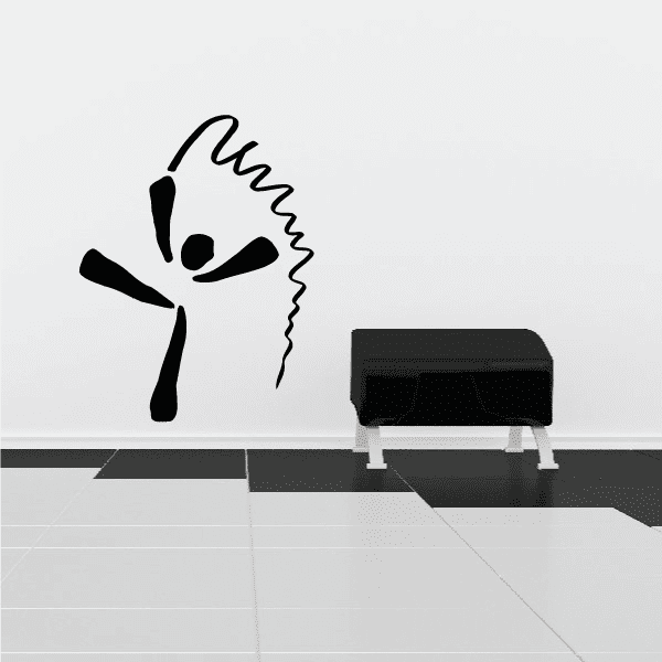 Black gymnastics wall decal, leaping gymnast silhouette with ribbon lines