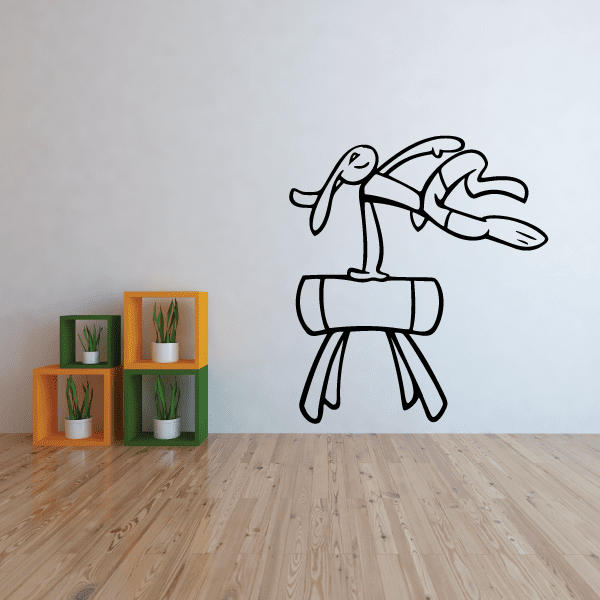Gymnastics wall decal of a cartoon gymnast in a split pose
