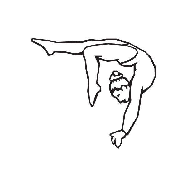 Gymnastics wall decal featuring black line-art gymnast pose with one-hand support