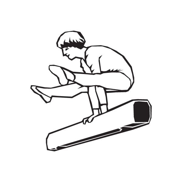 Gymnastics wall decal: black outline of gymnast on balance beam, vinyl sticker.
