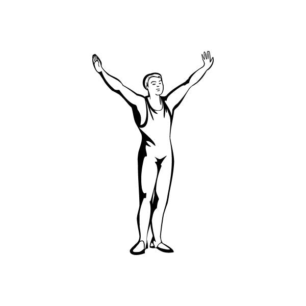 Gymnastics wall decal of black gymnast silhouette, arms raised