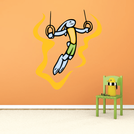 Gymnastics wall decal vinyl sticker of cartoon gymnast in mid-air pose