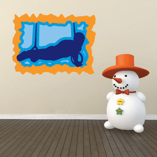 Gymnastics wall decal vinyl sticker, blue gymnastics figure on orange border