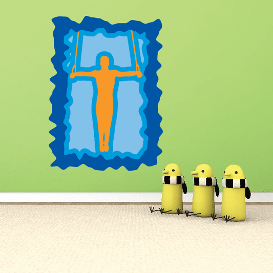 Gymnastics wall decal sticker of blue gymnast with orange silhouette