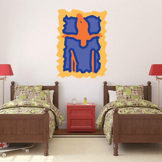 Gymnastics wall decal vinyl sticker, blue and orange abstract gymnast silhouette