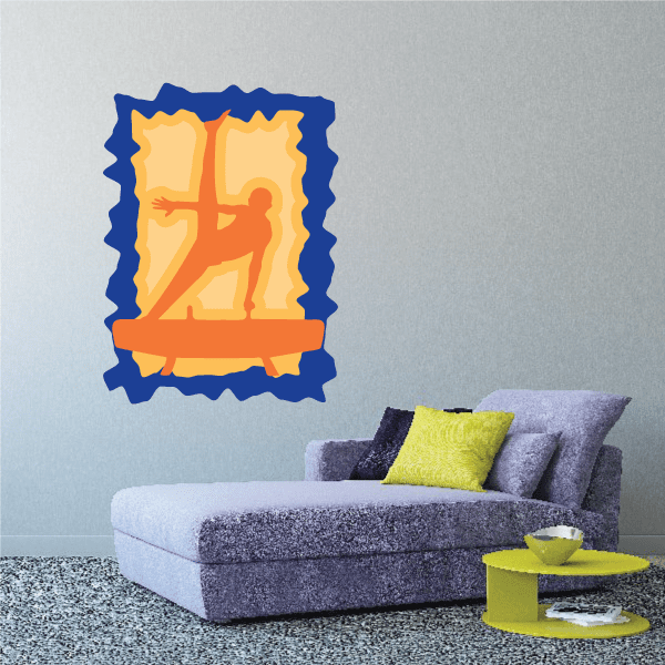 Wall decal sticker with orange number 21 on blue scalloped border
