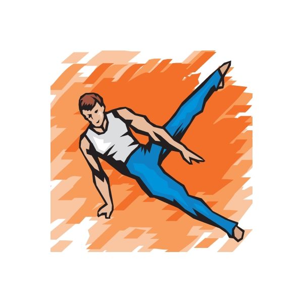 Gymnastics wall decal sticker with blue and orange gymnast figure in leotard