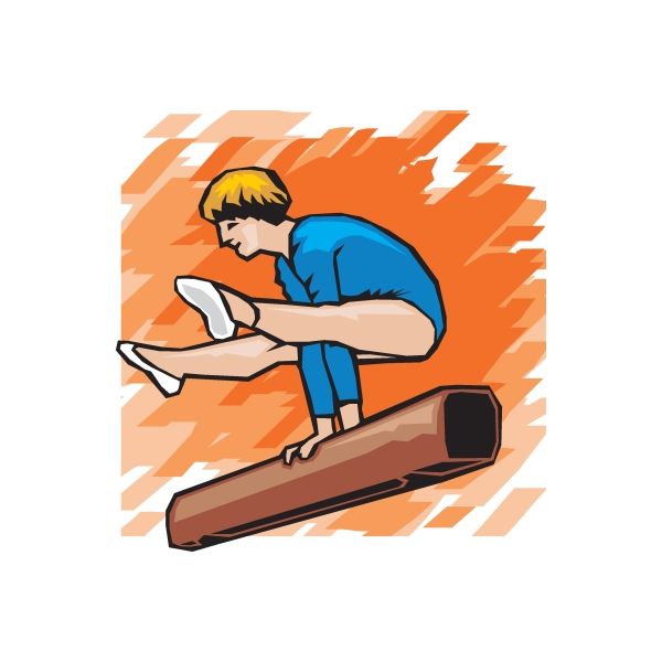 Gymnastics wall decal of gymnast on pommel horse with orange lightning