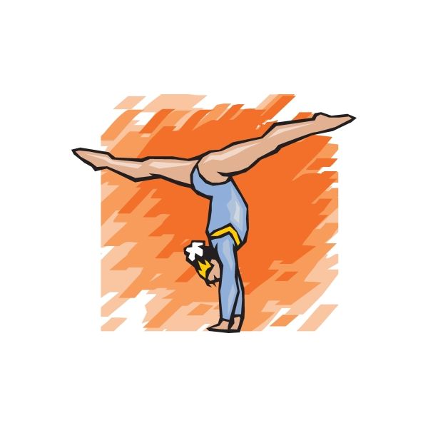 Gymnastics wall decal sticker: orange gymnast silhouette with blue leotard