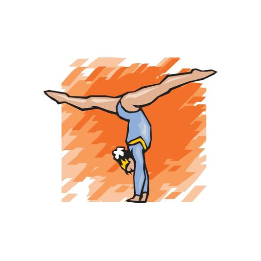 Gymnastics wall decal sticker: orange gymnast silhouette with blue leotard