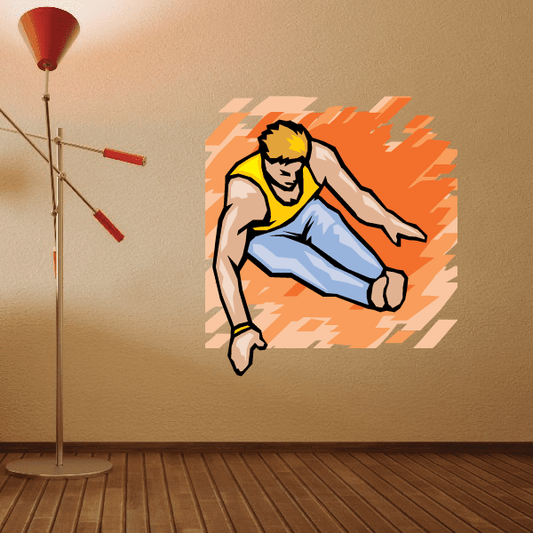 Gymnastics wall decal vinyl sticker of an illustrated gymnast in a burst shape