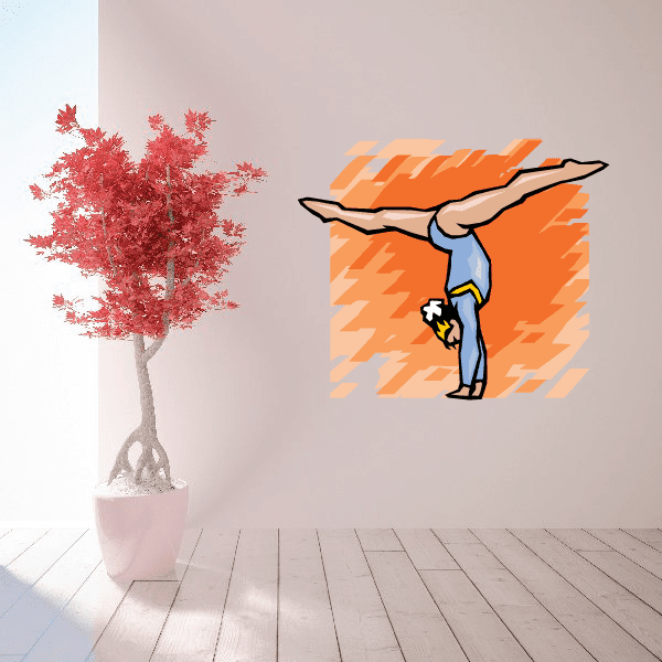 Gymnast wall decal sticker with orange chevron background and blue-clad gymnast