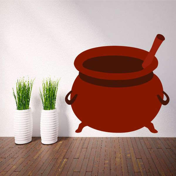Red cauldron decor sticker with lid and side handles