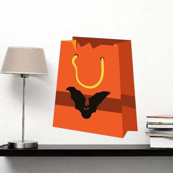 Halloween candy bag with orange color and black bat decor sticker