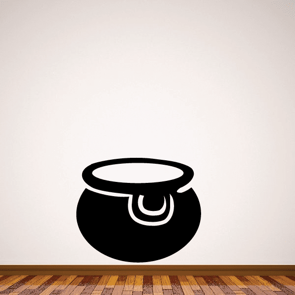 Black cauldron witches brew decal with white outline and bubbling swirl