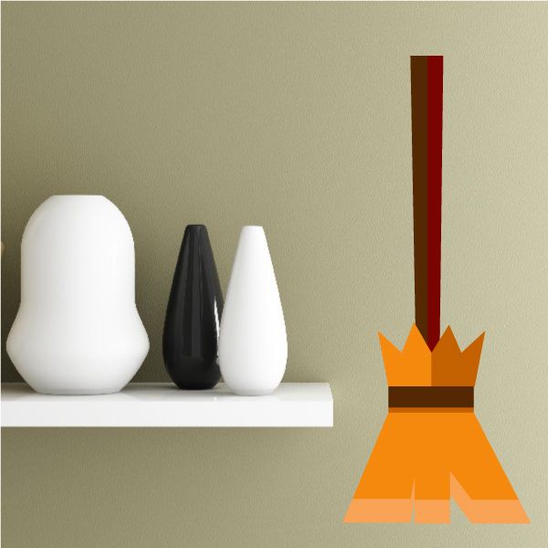 Halloween geometric broomstick decor sticker with orange broom and red handle