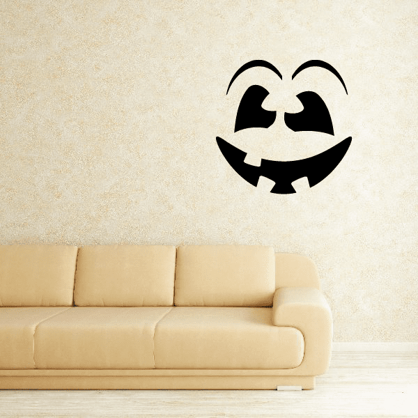 Halloween pumpkin face vinyl wall decal with black jagged smile