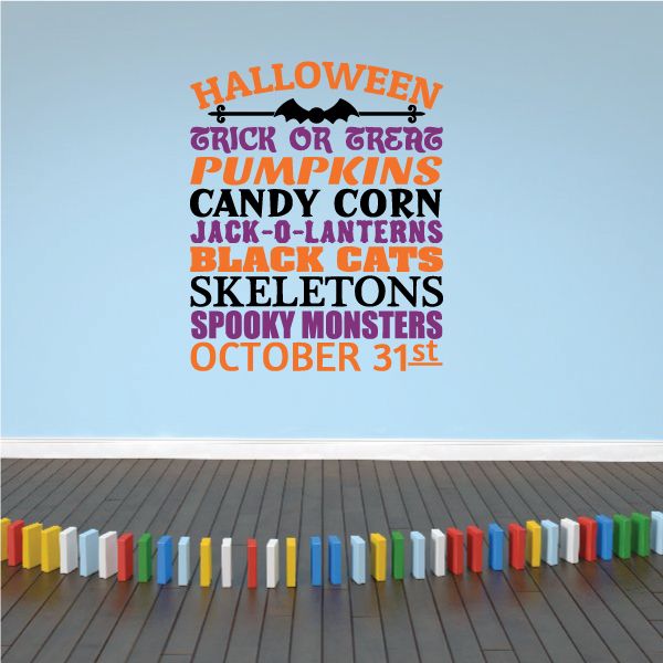 Image of Halloween Trick Or Treat Pumpkins Candy Corn Text Decal
