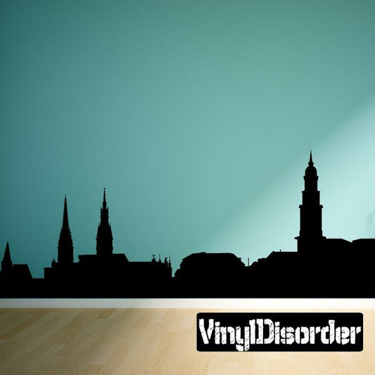Hamburg Germany skyline wall decal with black silhouette church towers
