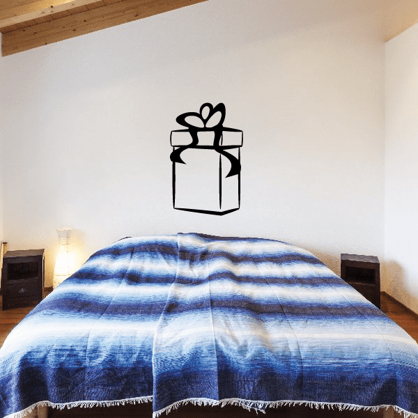 Gift box wall decal with ribbon bow, black outline