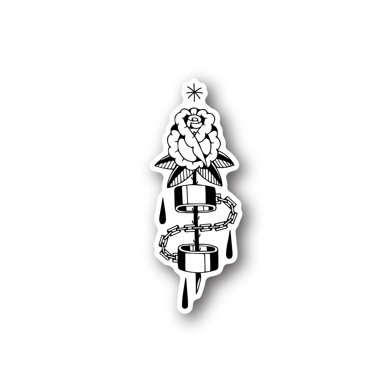 Handcuff and rose vinyl sticker, black and white illustration
