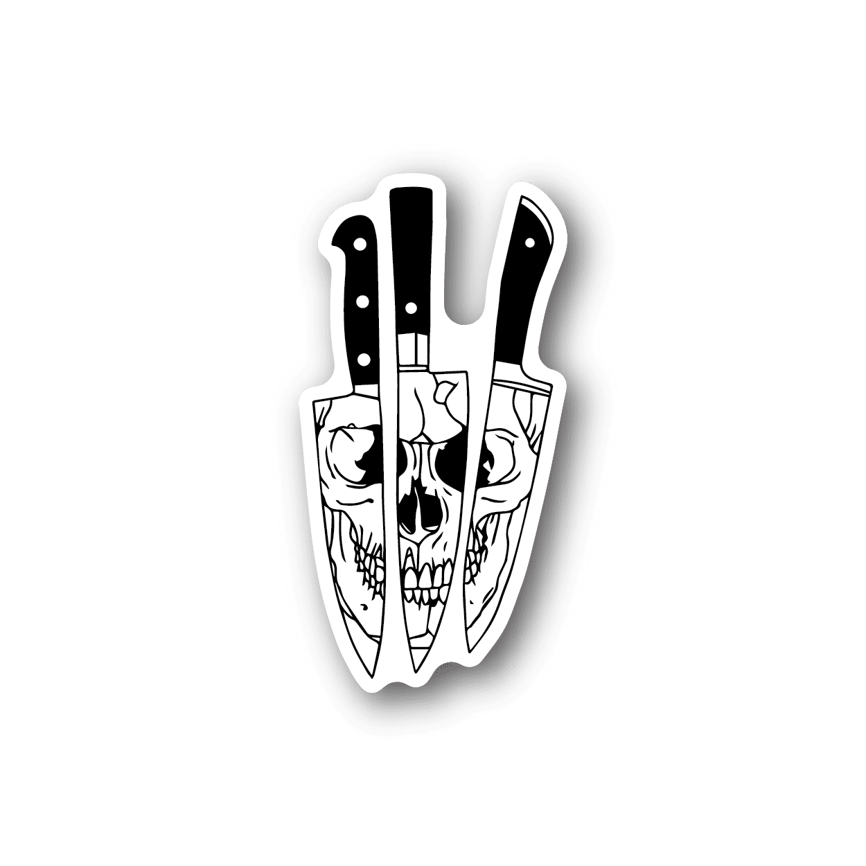 Vinyl sticker with handcuffs and knife blades in white and black graphic