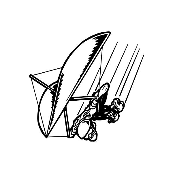 Hand gliding decal with black line-art glider and motion lines