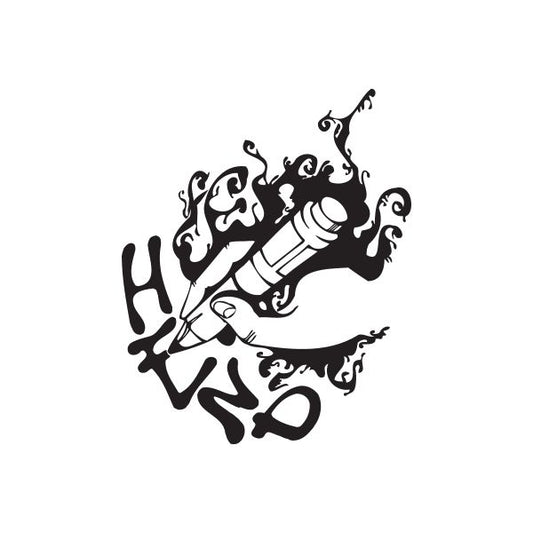 Black graffiti-style decal with stylized hand holding a musical note figure