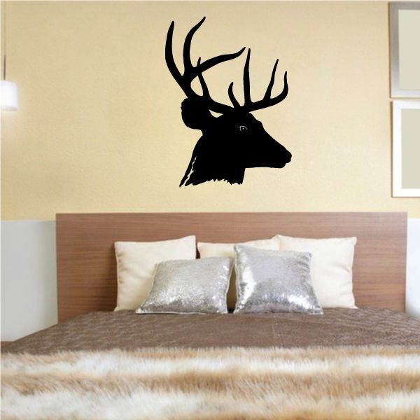 Deer head wall decal with black silhouette and antlers