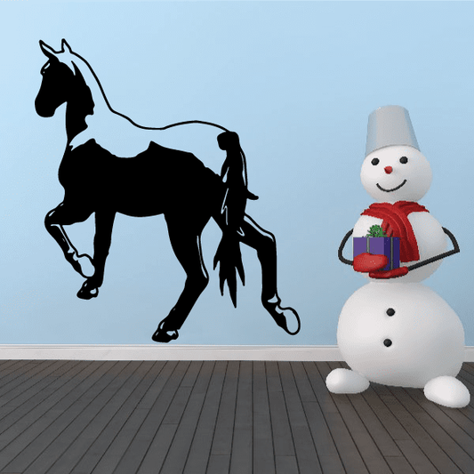 Black horse walking away wall decal silhouette