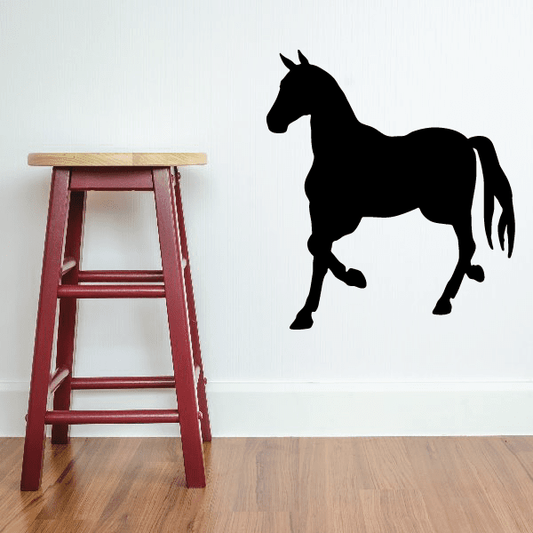 Horse walking silhouette wall decal, dark black outline style