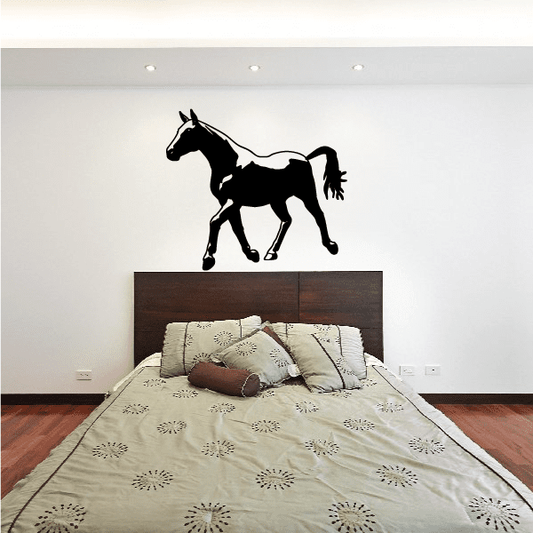 Strutting horse decal, black silhouette with flowing mane and tail