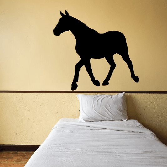 Horse silhouette decal, black strutting horse in side view