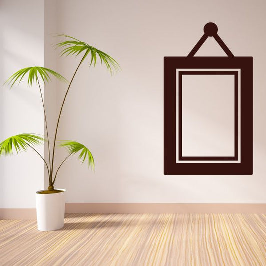 Hanging picture frame wall decal, dark brown square with white inner border