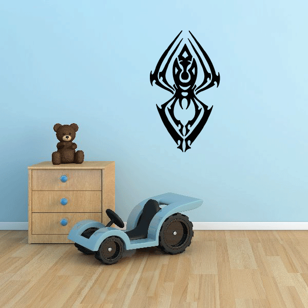 Black venomous spider wall decal with hanging diamond shape