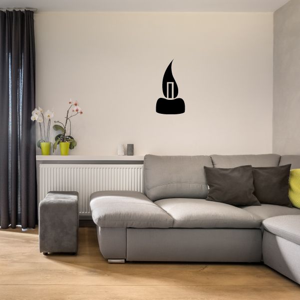 Hanukkah short candle wall decal, black silhouette with flame