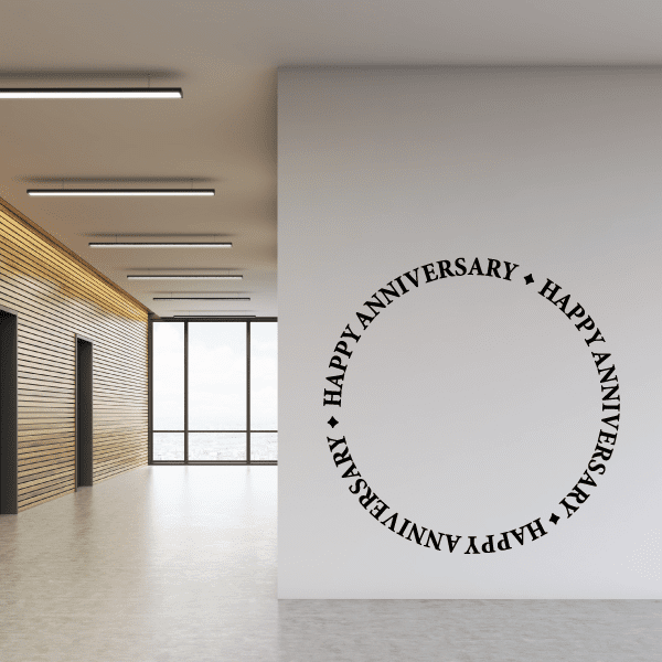 Happy Anniversary wall decal, circular text design reading “Happy Anniversary”
