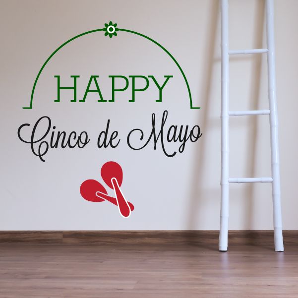 Vinyl wall decal: Happy Cinco de Mayo text with red flip-flop icon