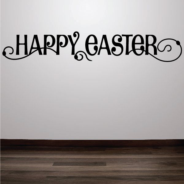 Happy Easter decorative swirl text decal in black with arched lettering