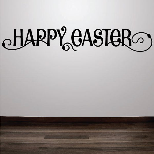 Happy Easter decorative swirl text decal in black with arched lettering