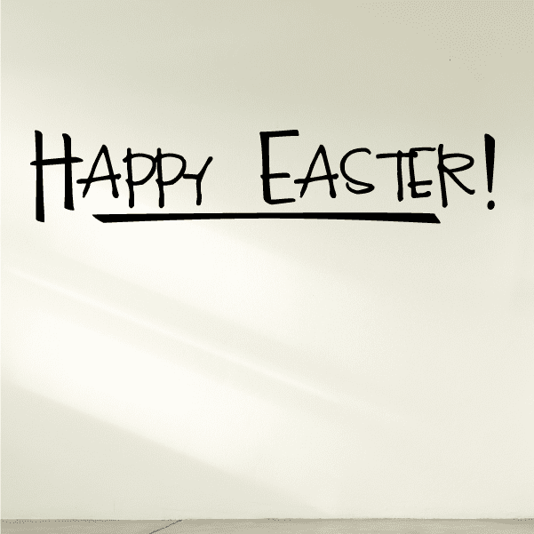 Happy Easter exclamation decal with bold black lettering on a white backing