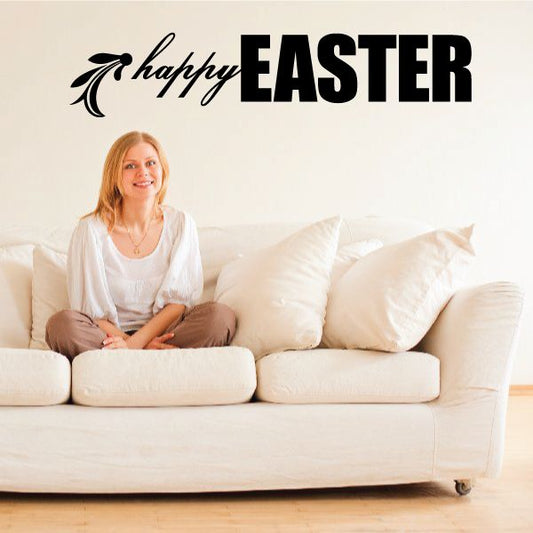 Happy Easter wall decal with decorative floral script and bold EASTER lettering
