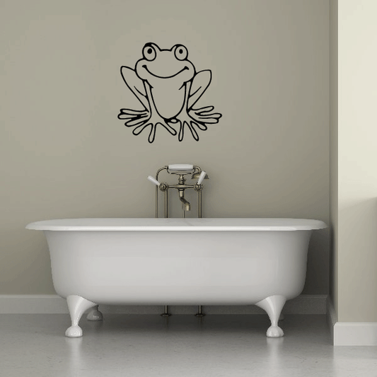 Sitting frog wall decal with line-art face and arms